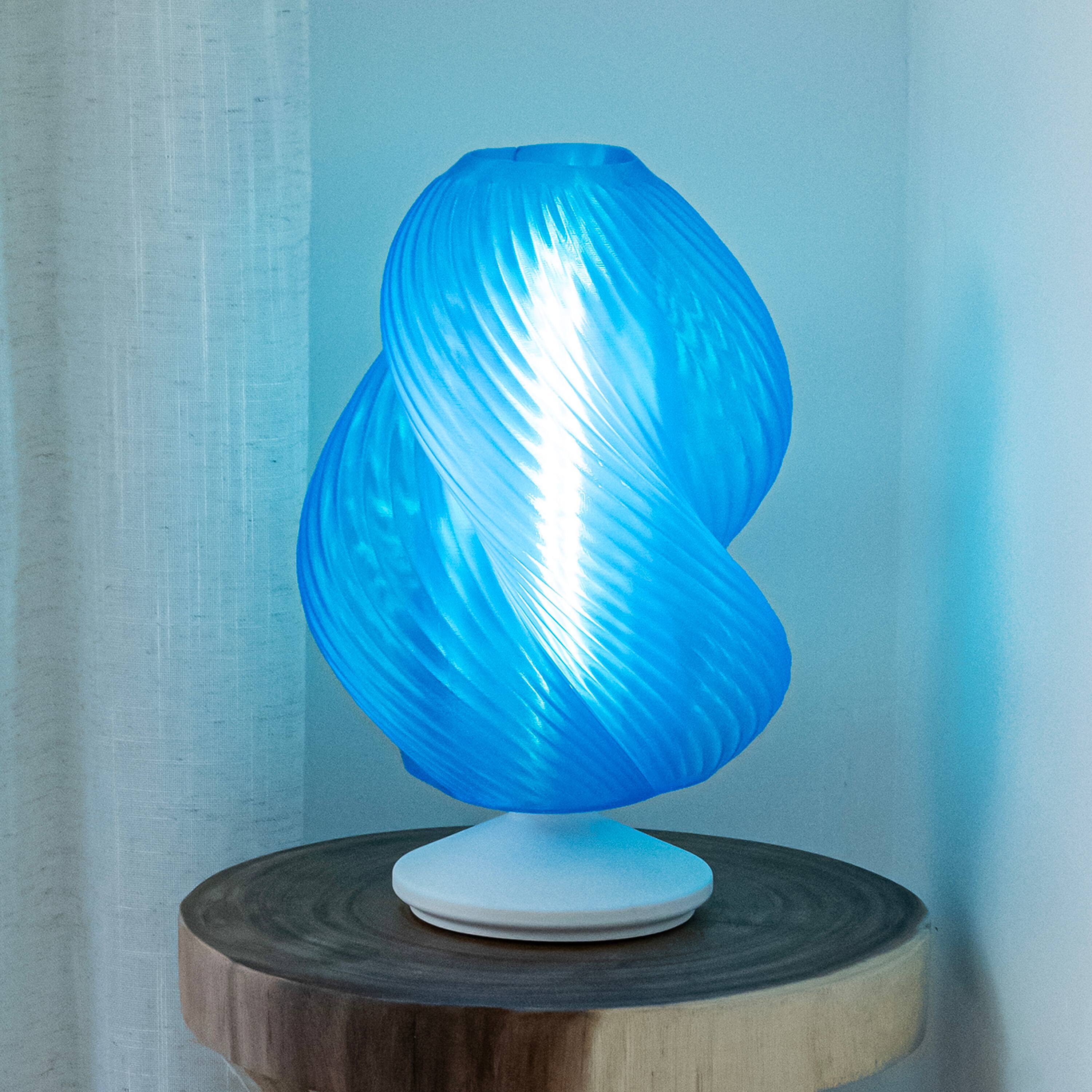 Alt View 1. Jonathan Y - Gema 13.5" Mid-Century Coastal Plant-Based PLA 3D Printed Dimmable LED Table Lamp, Clear Blue/White - Clear Blue/White.