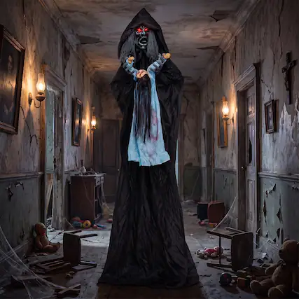 Front. Costway - Costway Large Demon Reaper Halloween Animatronics with Glowing Red Eyes, Creepy Sounds - Black.