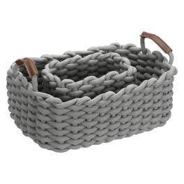 Unique Bargains - 2pcs Woven Basket Cotton Rope Storage Baskets with PU Handle, Gift Chest Box, for Shelf Organizing Home Decor Nursery - Gray