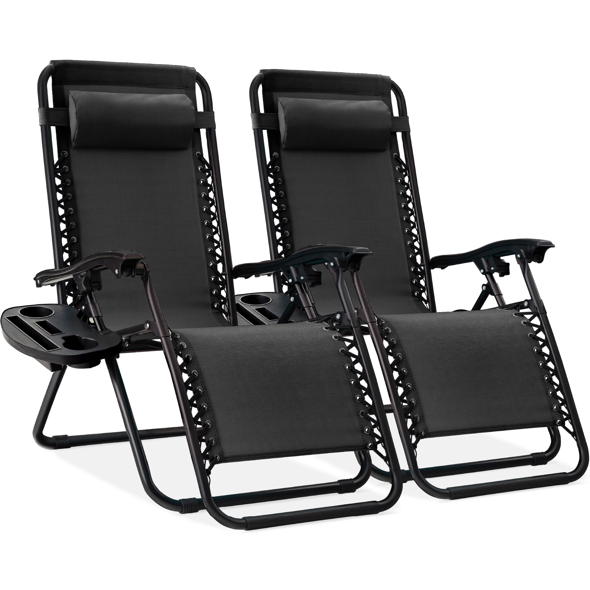 Best Choice Products - Set of 2 Zero Gravity Lounge Chair Recliners for Patio, Pool w/ Cup Holder Tray - Black