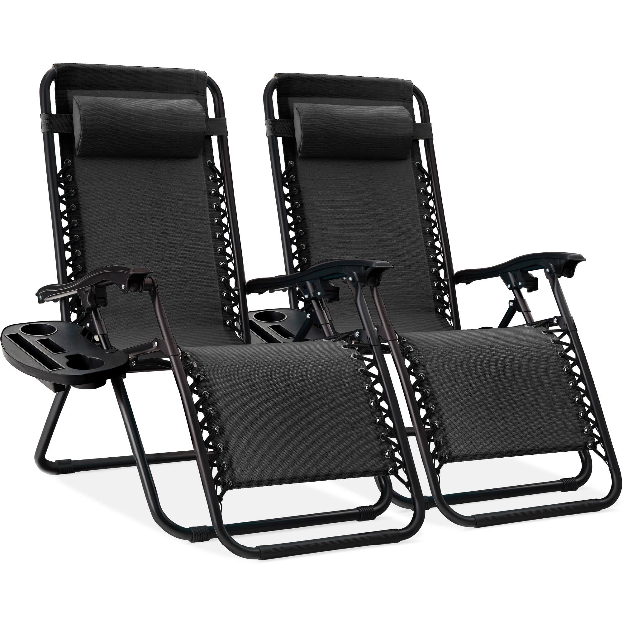 Best Choice Products - Set of 2 Zero Gravity Lounge Chair Recliners for Patio, Pool w/ Cup Holder Tray - Black