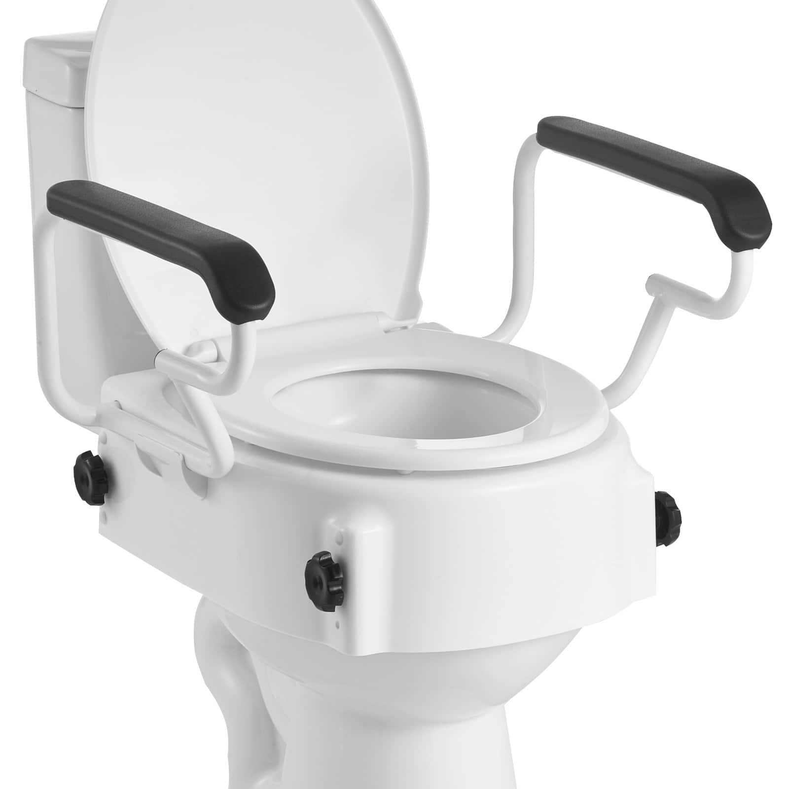 VEVOR - Raised Toilet Seat with Arms, 300 lbs Load Capacity, 3-Level Adjustable Height, Widened Commode Elevated Toilet Seat - White
