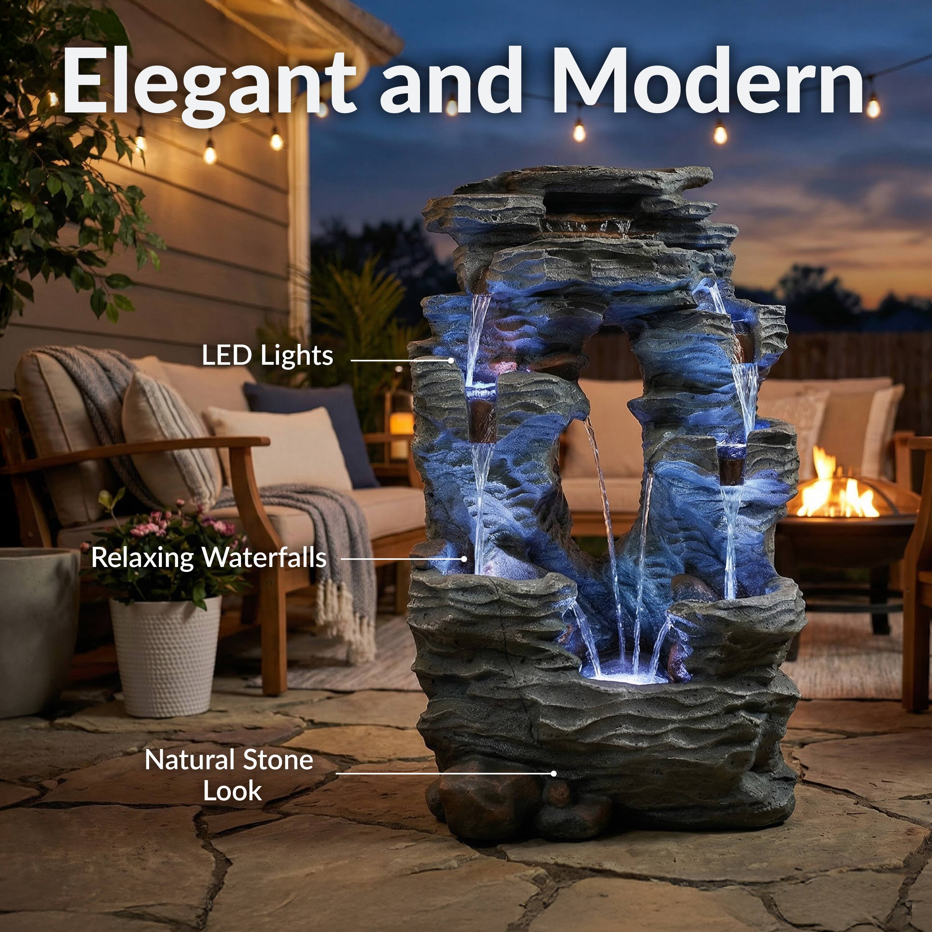 Elegant and Modern

- LED Lights
- Relaxing Waterfalls
- Natural Stone Look