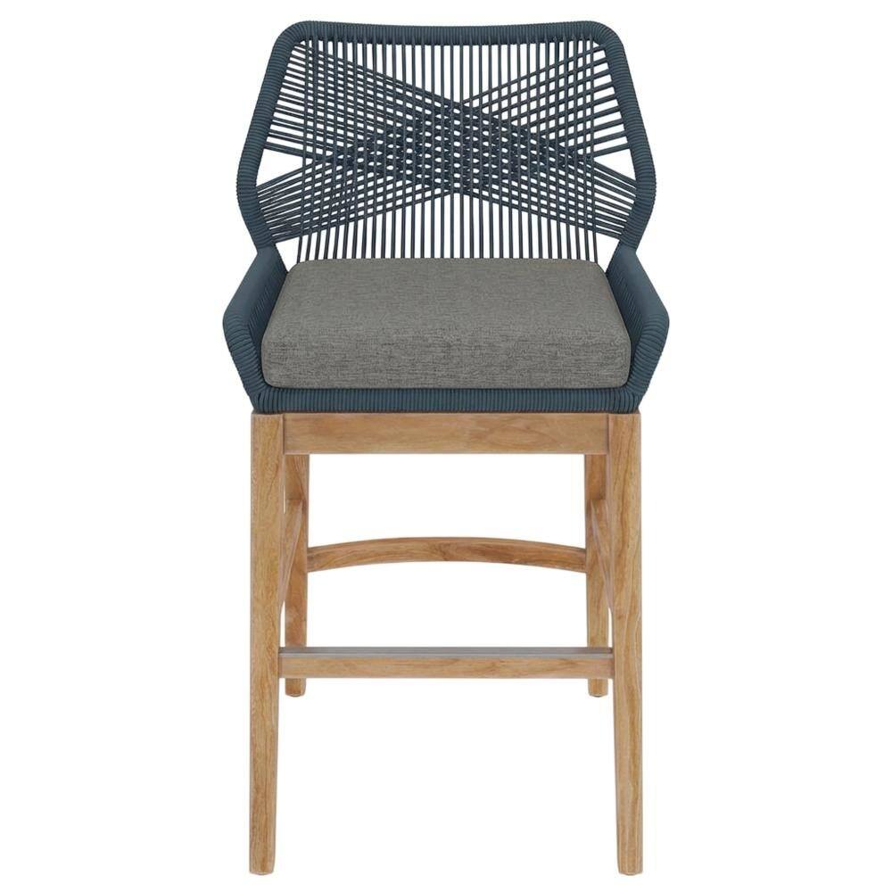Back. Outdoor Escape - Teak And Rope Outdoor Counter Stool With Weather-Resistant Finish For Patio - Blue.