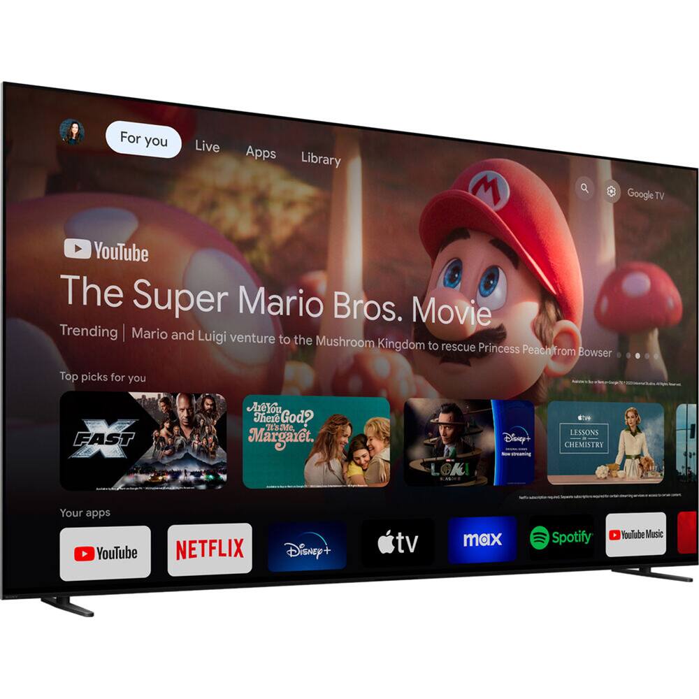For you  
Live  
Apps  
Library  

YouTube  
The Super Mario Bros. Movie  
Trending | Mario and Luigi venture to the Mushroom Kingdom to rescue Princess Peach from Bowser  

Top picks for you  
FAST  
Are You There God? It's Me, Margaret.  
LOKI  
LESSONS - CHEMISTRY  

Your apps  
YouTube  
NETFLIX  
Disney+  
tv max  
Spotify  
YouTube Music
