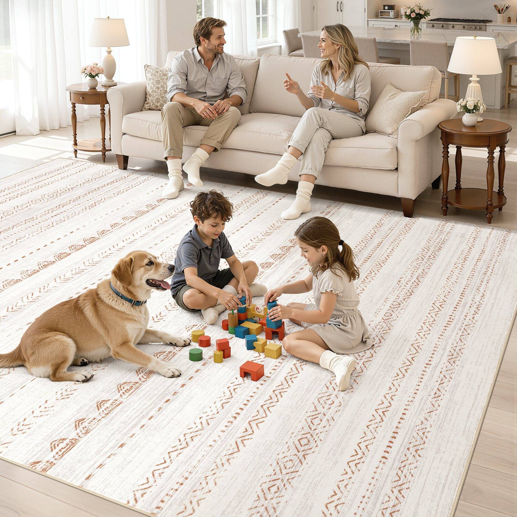 Alt View 2. Yardgrace - 5'x7' ft Modern Geometric Area Rug Moroccan Washable Low Pile Carpet Non-Slip Abstract Pattern Soft Floor Mat - Brown.