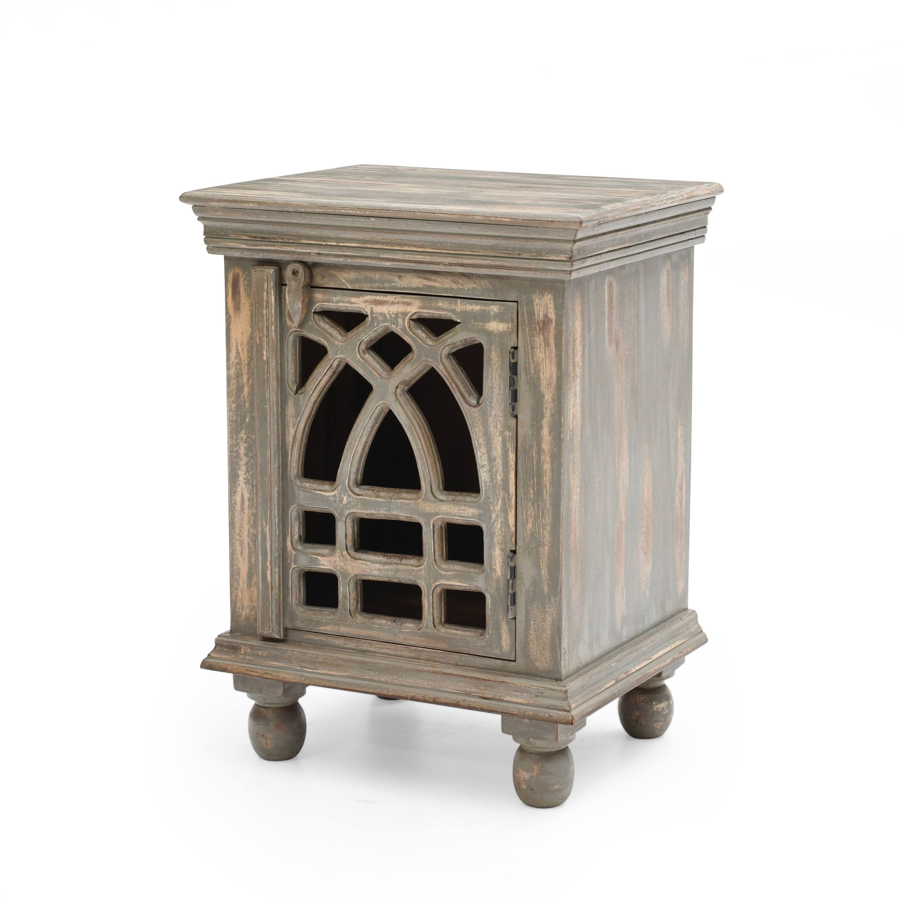 Front. Spaco - Spaco Compact Antique Wood Storage Cabinet, Farmhouse Nightstand with Carved Pattern for Bedroom - Antique Grey.