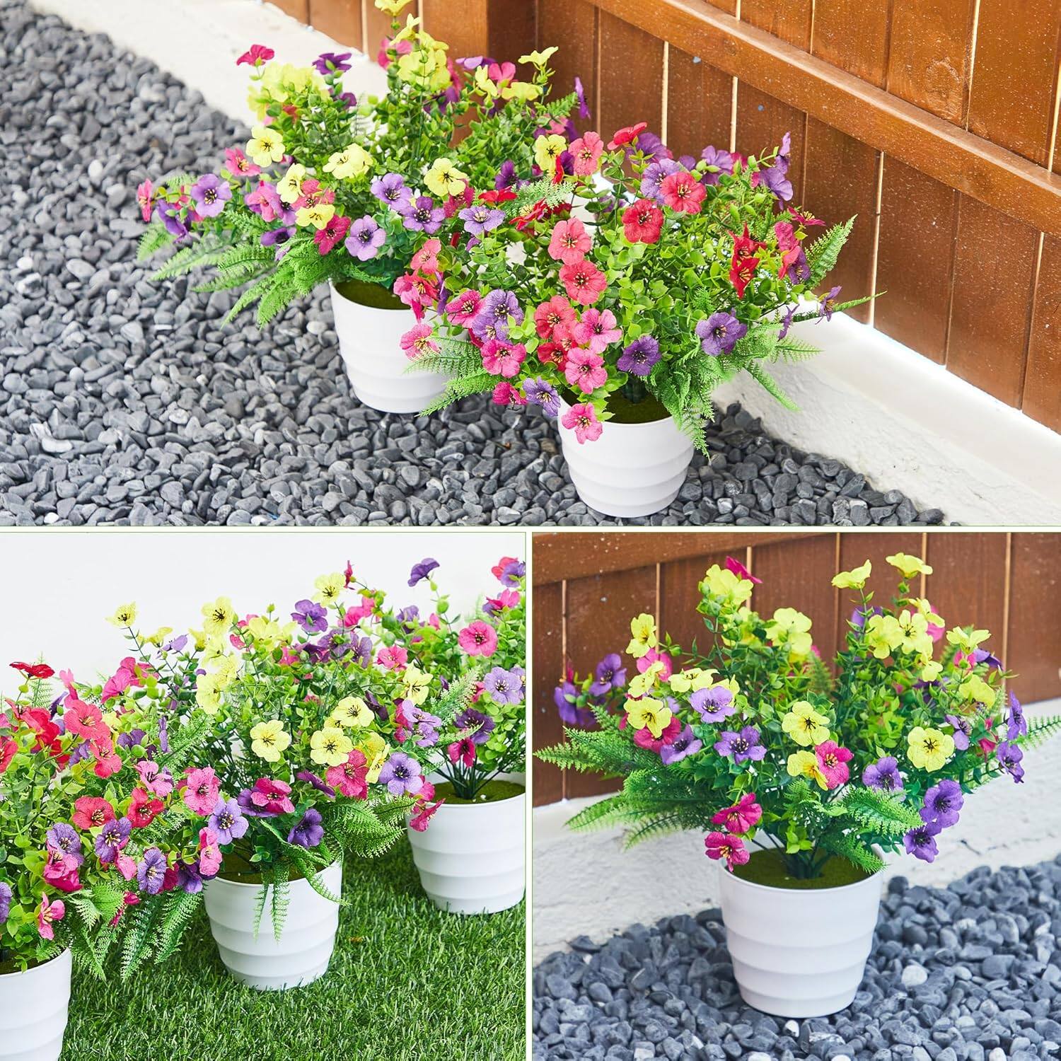 Alt View 1. Homhougo - Artificial Flowers for Outdoors, 30 Bundles Multicolor Silk Fake Flowers with Ferns, UV-Resistant Faux Plant, Spring - Yellow & Red.