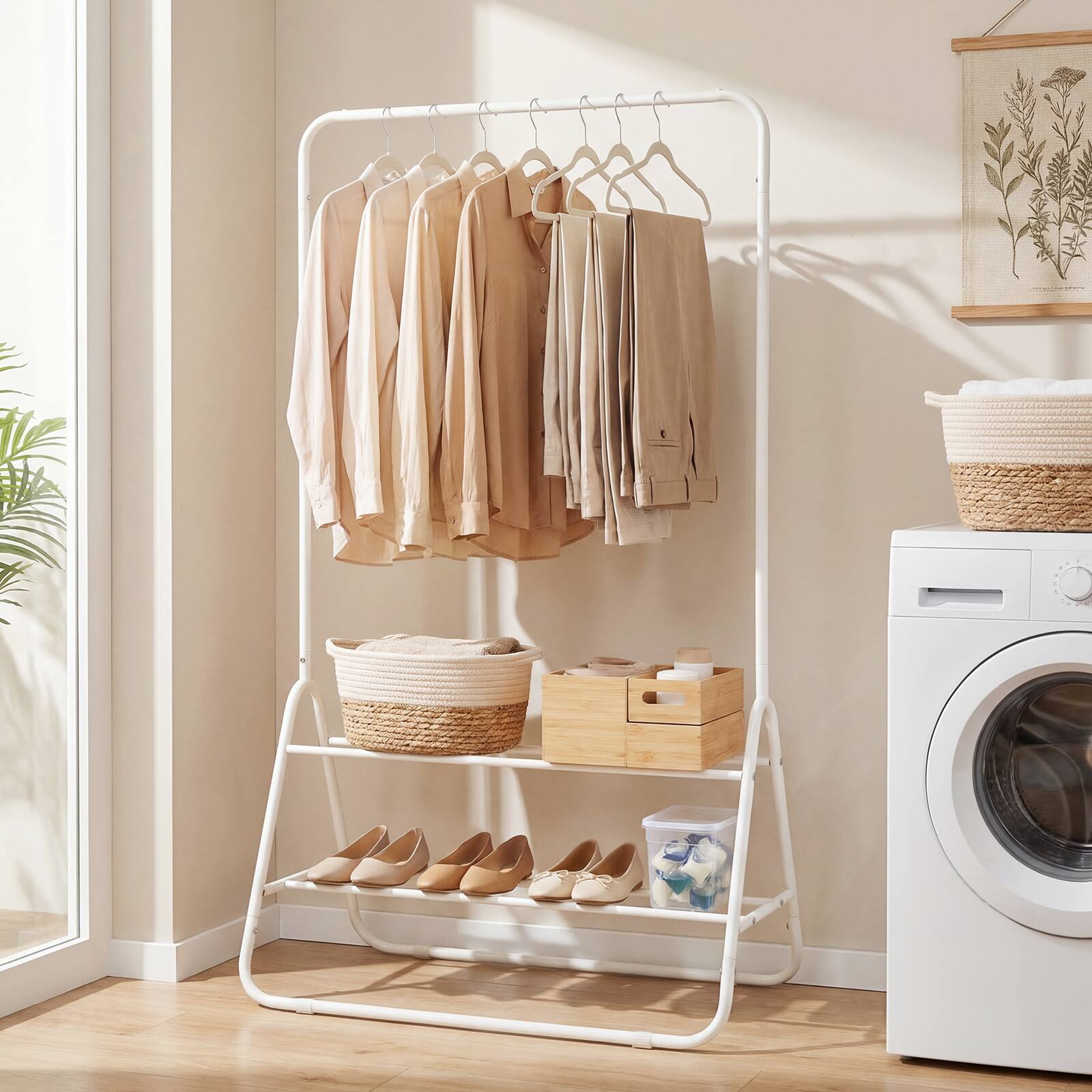 Alt View 3. Costway - Costway Heavy Duty Clothes Rack Metal Garment Rack with Hanging Rod and Storage Shelves - White.