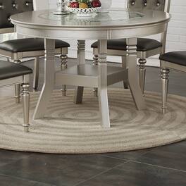 Loheer - 48 inch Round Dining Table Gray Finish with Center Glass Top - Silver