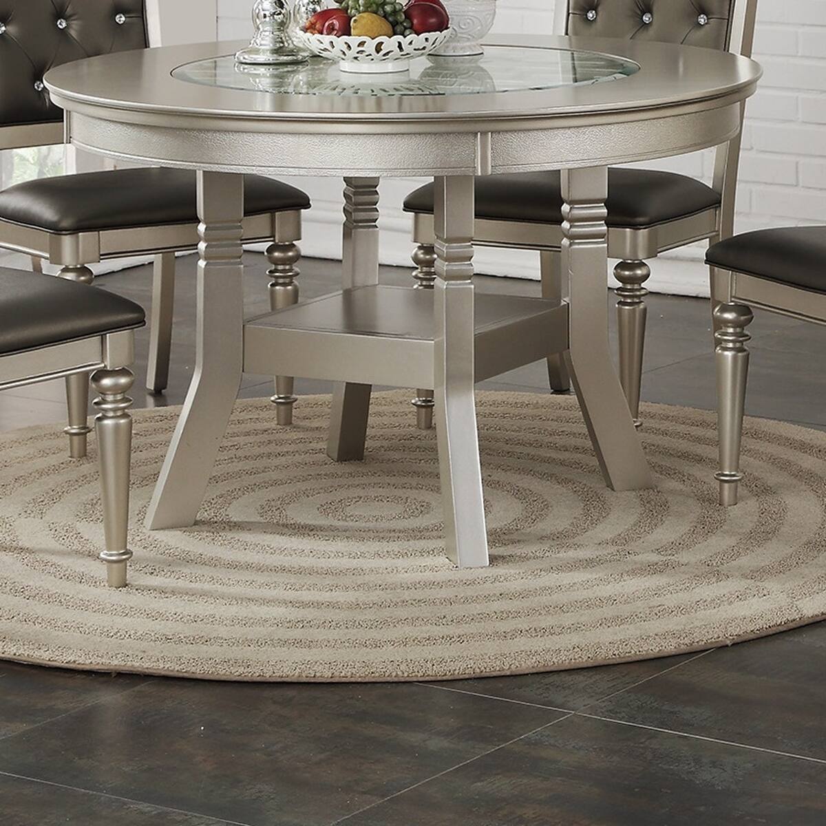 Loheer 48 inch Round Dining Table Gray Finish with Center Glass Top ...
