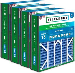 Filterbuy - 20x20x5 MERV 13 Smoke & Allergy Defense, Pleated HVAC AC Furnace Air Filters Replacement for Trion Air Bear (4-Pack) - Blue