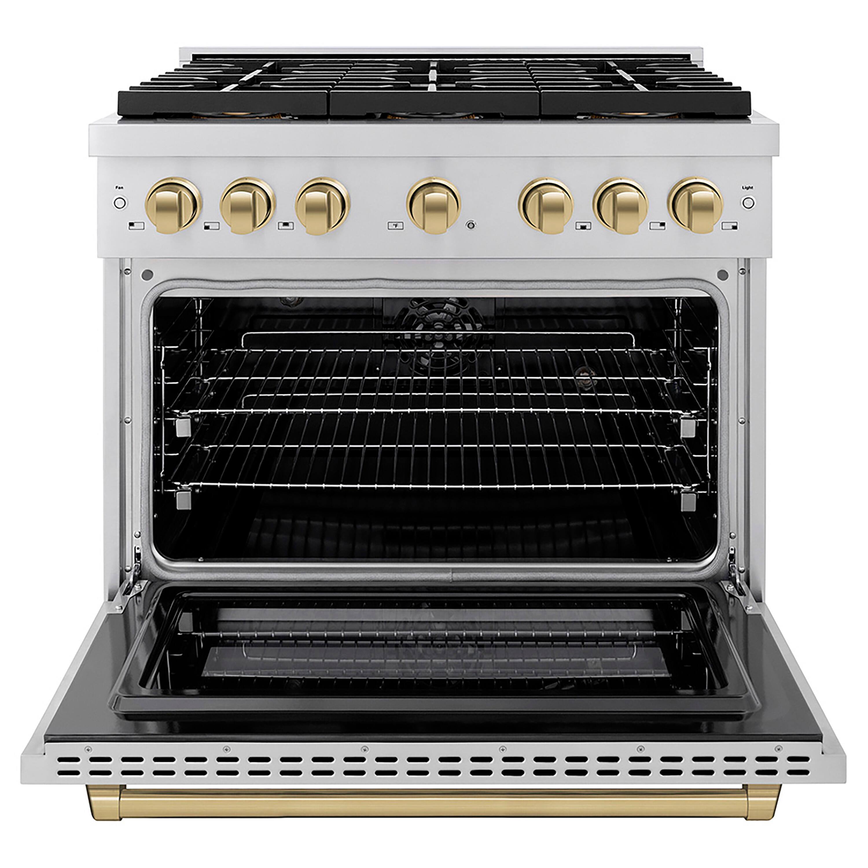 Angle. ZLINE - ZLINE Autograph 36 in. Paramount Dual Fuel Range with 6 Burner DuoPro Cooktop and Bronze Accents (PSDRZ-36-CB) - Stainless Steel.