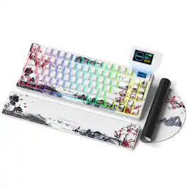 Womier - Sk80 Pro Themed 75% Wireless Mechanical Keyboard With Multimedia Display,Wrist Rest and Mouse Pad With RGB - White