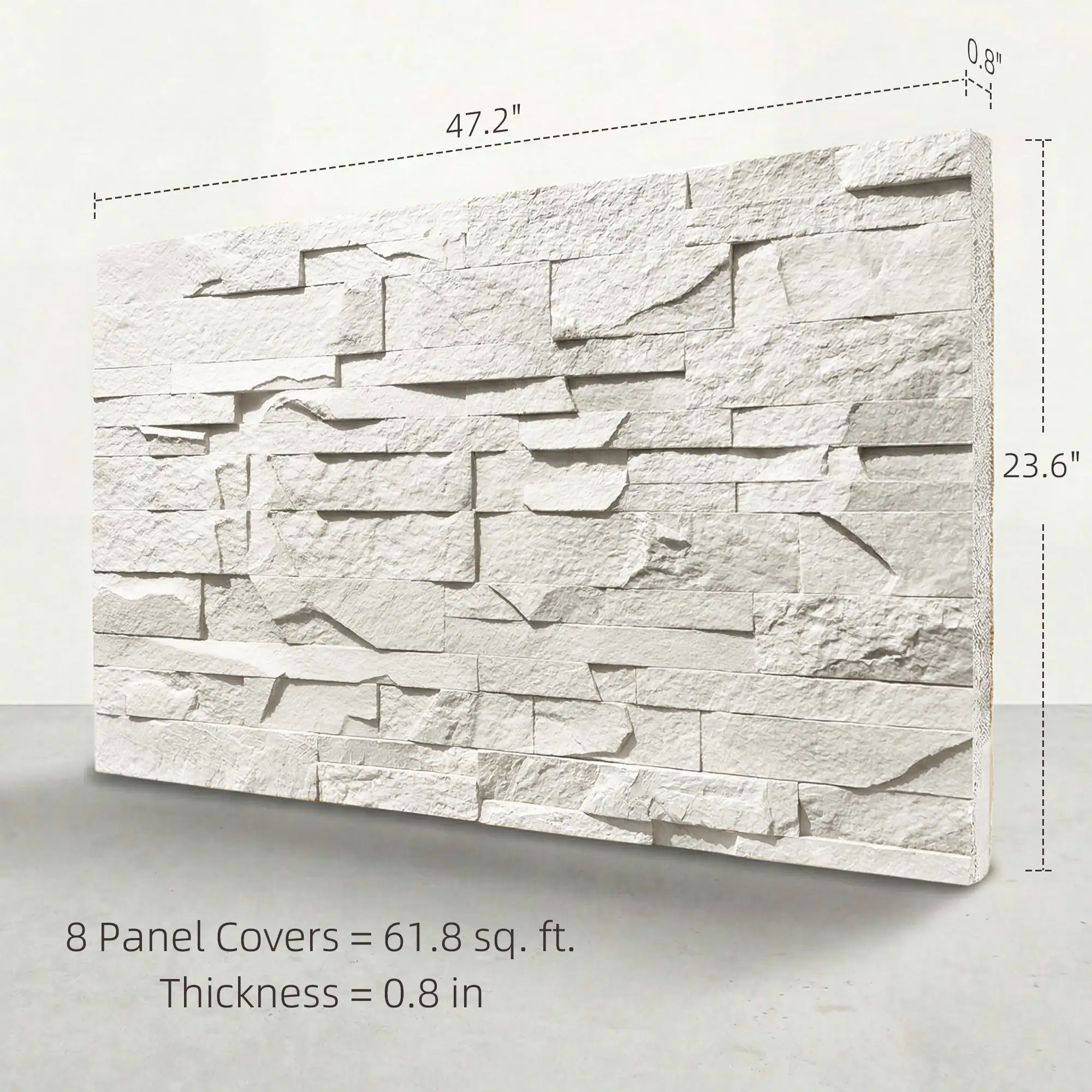 47.2" x 23.6" 8 Panel Covers = 61.8 sq. ft. Thickness = 0.8 in