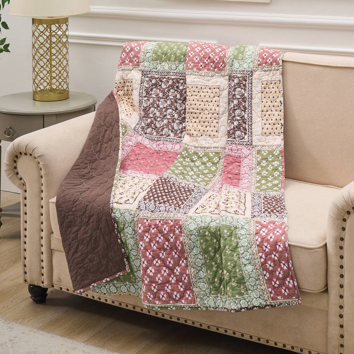 Angle. Greenland Home Fashions - Greenland Home Fashion Priya 100% Cotton Reversible Accessory Throw Blanket 50" x 60" Multicolor - Multi.
