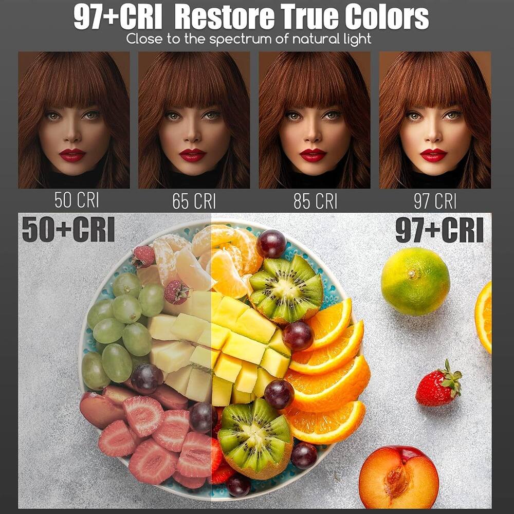 97+CRI Restore True Colors  
Close to the spectrum of natural light  

50 CRI  
65 CRI  
85 CRI  
97 CRI  

50+CRI  
97+CRI