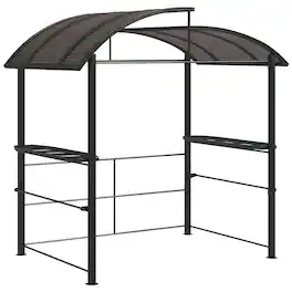 Outsunny - 8' x 5' Grill Gazebo Shelter with Interlaced Vented Polycarbonate Roof, Outdoor BBQ Canopy with Side Shelves - Dark Gray