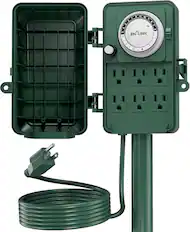 Front. BN-LINK - BN-LINK Outdoor Power Stake Timer, Waterproof 24-Hour Mechanical Timer, 6 Grounded Outlets, 6 ft Cord, ETL Listed - Green.