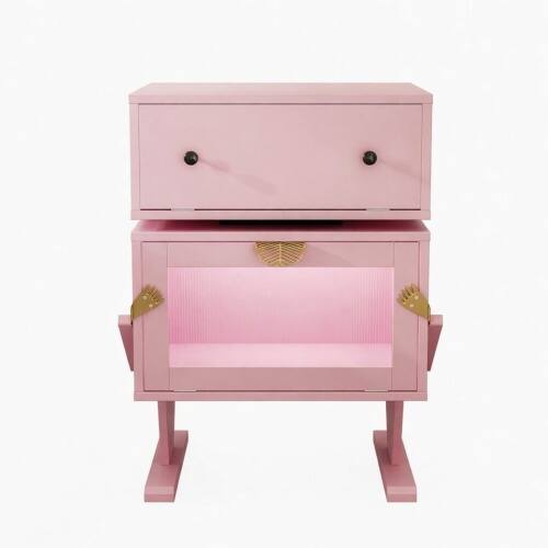 Alt View 6. LUCKY ONE - 20.7" Assembled Robot LED Nightstand 360 Rotating Drawer - Pink.
