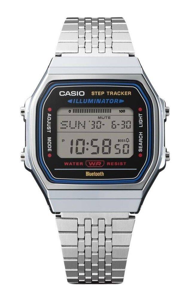 CASIO STEP TRACKER ILLUMINATOR  
ADJUST MODE  
SUN 30-6-30  
10:58 50  
WATER RESIST  
Bluetooth  
MUTE  
LIGHT  
SEARCH  
100