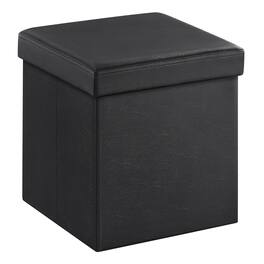 Songmics Home - 15-Inch Storage Ottoman – Footstool and Seat with Synthetic Leather Supports Up to 660 lb - Black