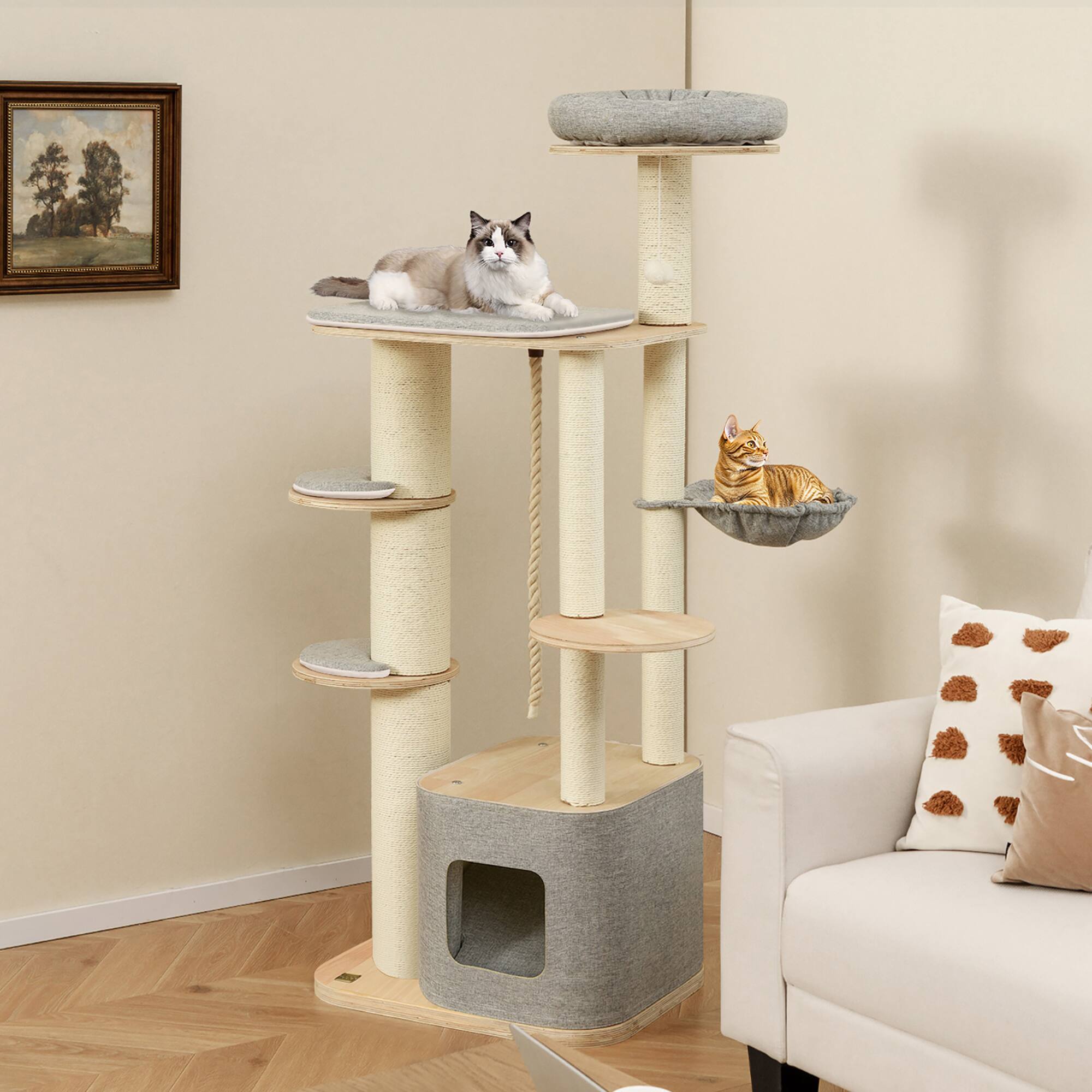Alt View 3. Gymax - Gymax 63'' Tall Modern Cat Tree w/ Perch Condo Hammock 5.6'' Scratching Posts.