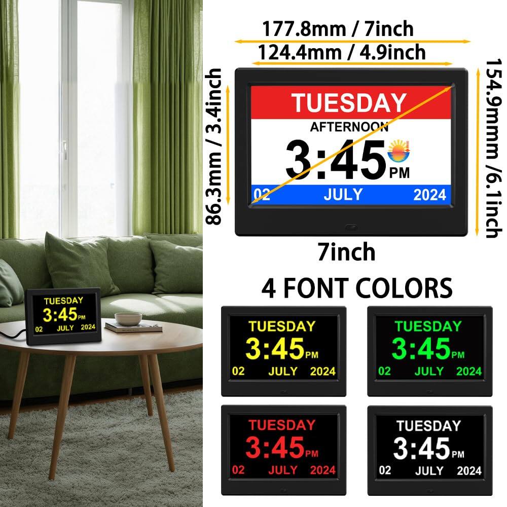 TUESDAY 3:45 PM  
02 JULY 2024  

177.8mm / 7inch  
124.4mm / 4.9inch  
86.3mm / 3.4inch  
154.9mm / 6.1inch  

4 FONT COLORS  

TUESDAY AFTERNOON  
3:45 PM  
02 JULY 2024