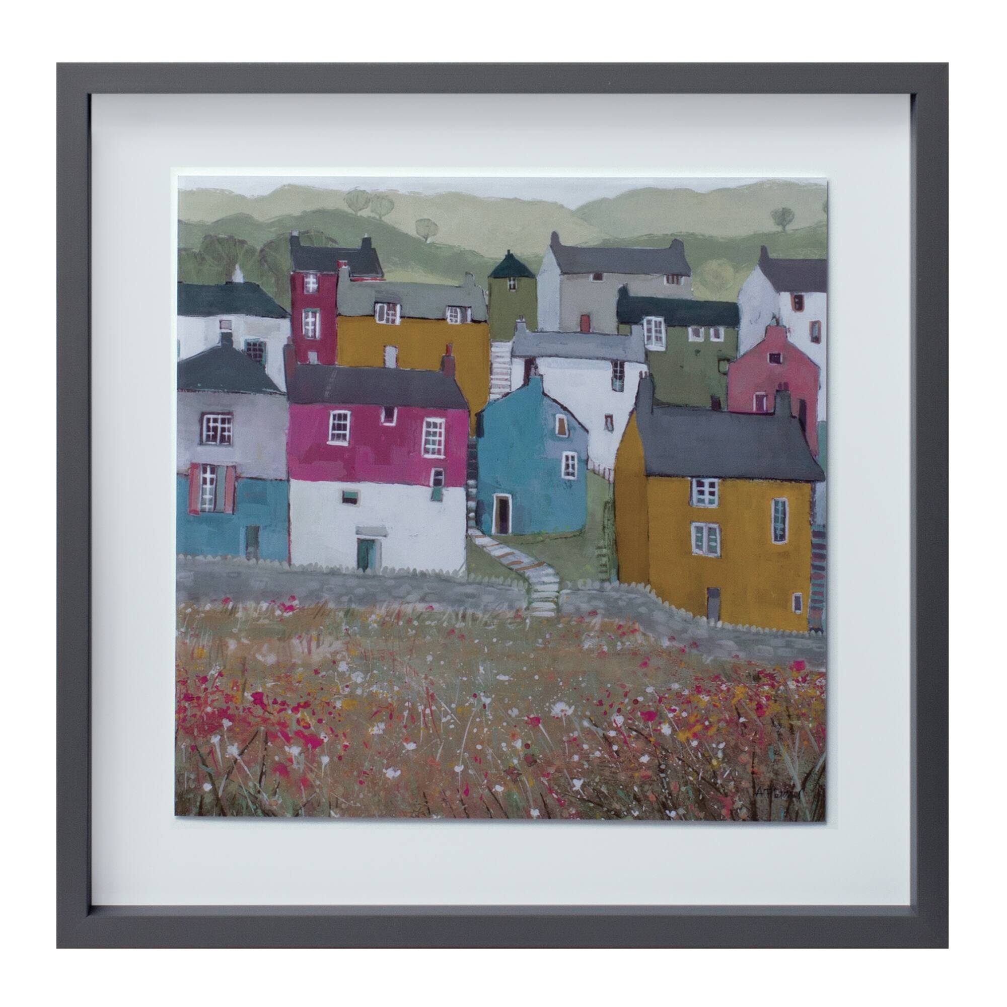 Angle. BreeBe - Wood Framed House Print (Set of 2) - Grey, Blue, Green.