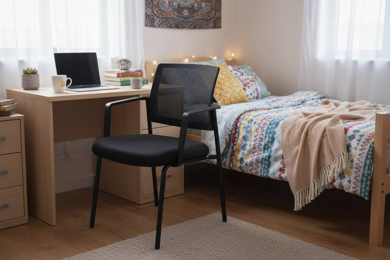 Angle. AOITUN - Mesh Back Stacking Arm Chairs Set of 2,Upholstered for Comfortable Daily Use - Black.