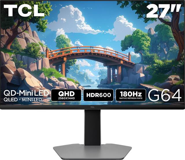 TCL - G64 27" QD Mini LED QHD 180Hz 1ms AMD FreeSync Premium Gaming Monitor with HDR600 (DisplayPort, HDMI) - Black and Gray