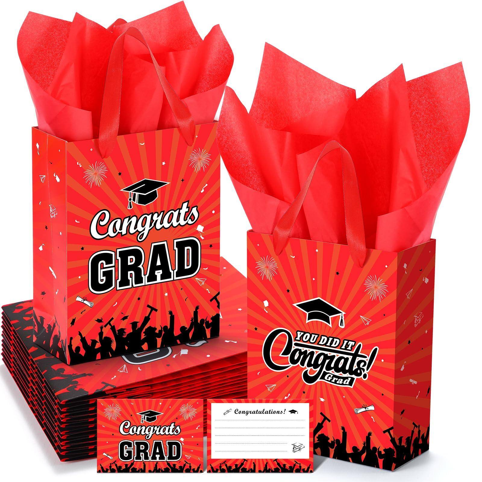Paradigms Interiors - Graduation Gift Bags 12-pack With Tissue Paper & Cards Class Of 2025 Grad Bag Congratulations Party Favor F - Red-12 Count