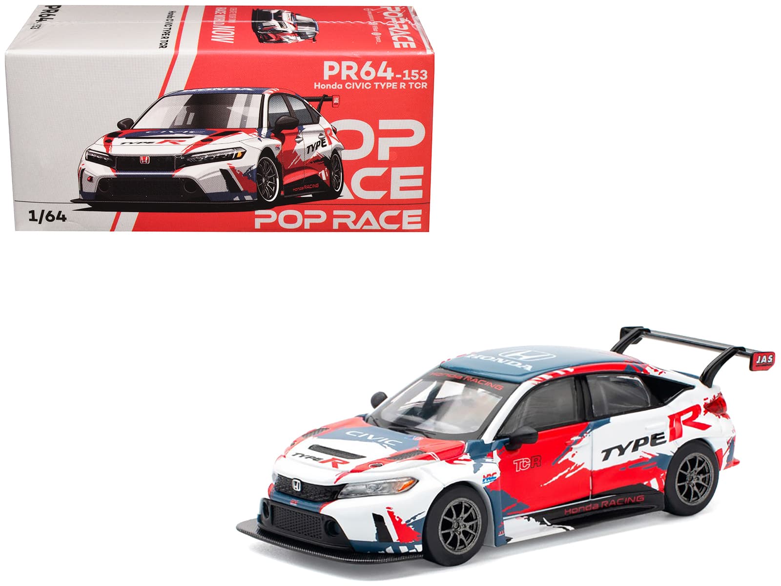 Honda Civic Type R TCR "Presentation" White with Graphics 1/64 Diecast Model Car by Pop Race - Multiolor