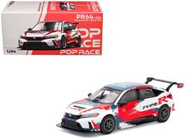 Honda Civic Type R TCR "Presentation" White with Graphics 1/64 Diecast Model Car by Pop Race - Multiolor