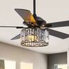 Front. Parrot Uncle - 52"Modern Crystal Chandelier Ceiling Fan with Light and Remote - Matte Black.