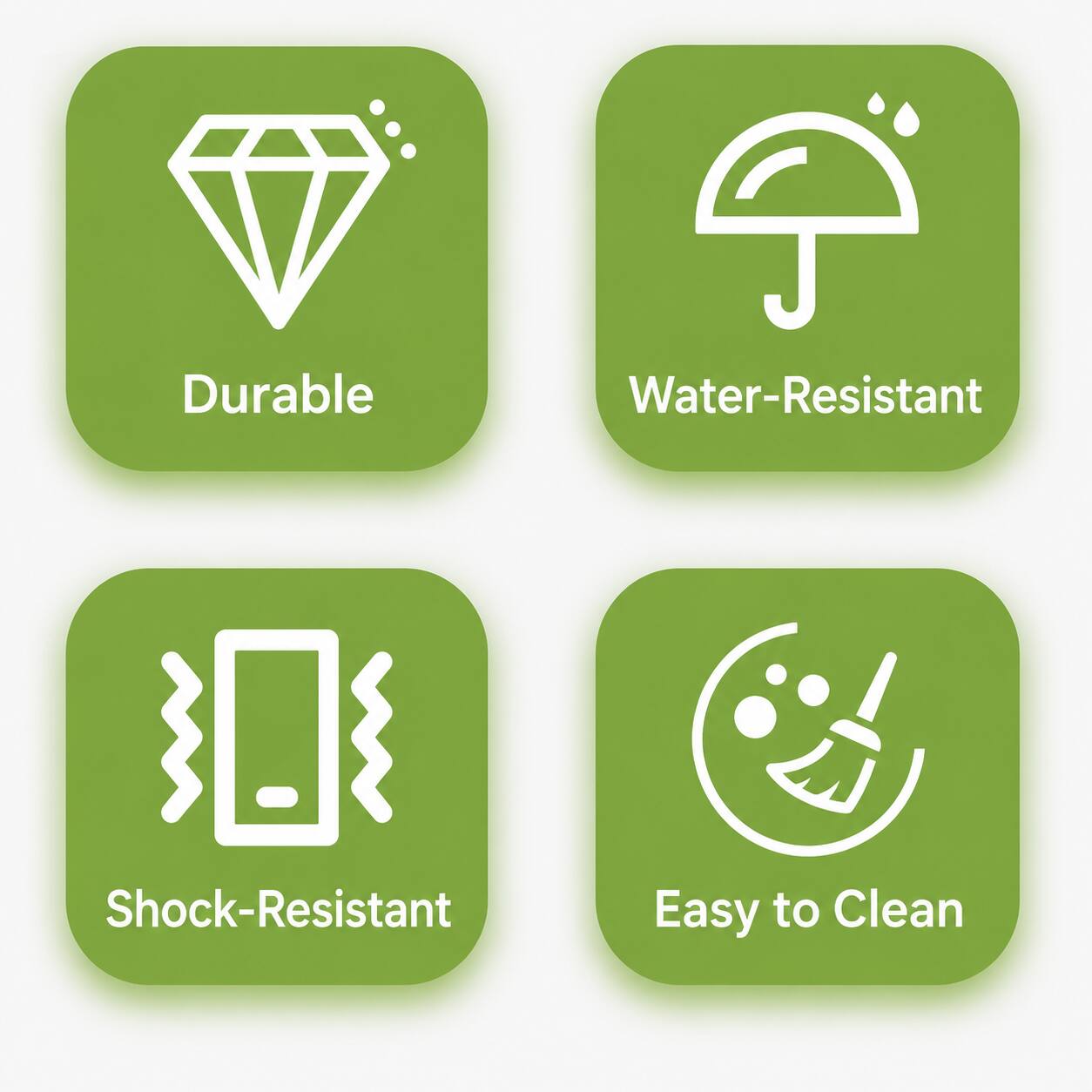 Durable, Water-Resistant, Shock-Resistant, Easy to Clean