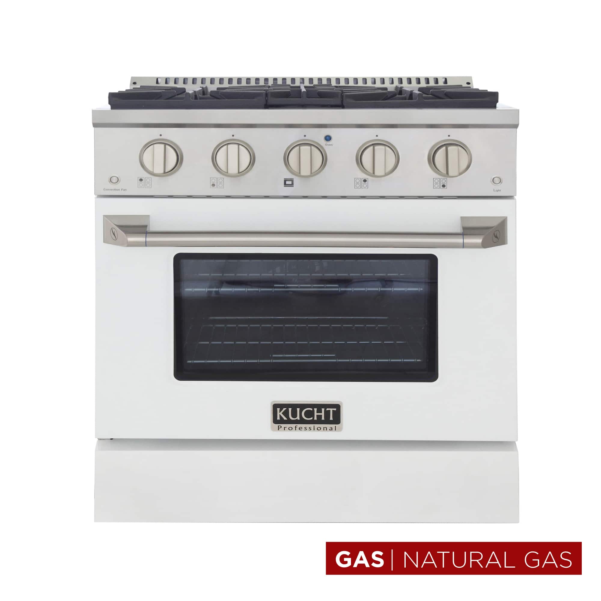 Kucht - 30 in. 4.2 cu. ft. Natural Gas Range with Sealed Burners and Convection Oven in White - White