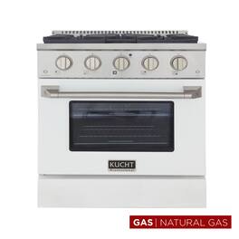 Kucht - 30 in. 4.2 cu. ft. Natural Gas Range with Sealed Burners and Convection Oven in White - White