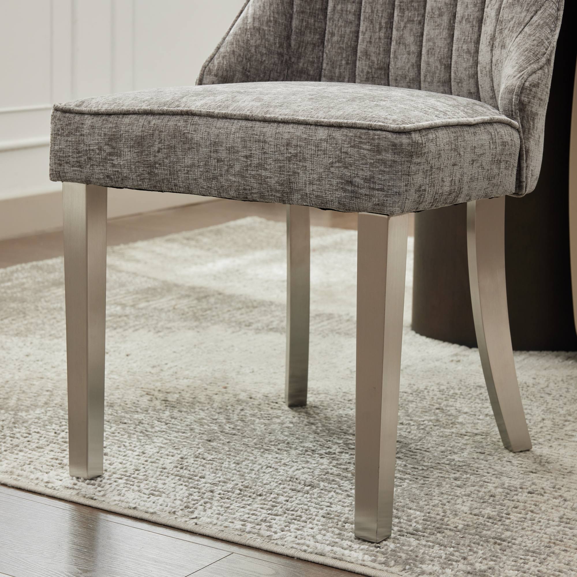 Alt View 9. Tiramisubest - 2-Piece Rayon Cloth Flocking Chenille Dining Chairs,Fabric Upholstered Chair with Silver Stainless Steel Legs(Gray) - Gray.