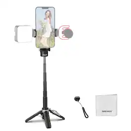 Neewer - Lightweight Foldable Mini Selfie Stick Tripod for iPhone, 360° Desk Stand, Cold Shoe, Remote, P15 - Black