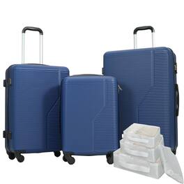 BreeBe - 7-Piece Luggage Set ABS Lightweight & Durable Suitcase with Spinner Wheels, TSA Lock, (20/24/28) - Dark Blue