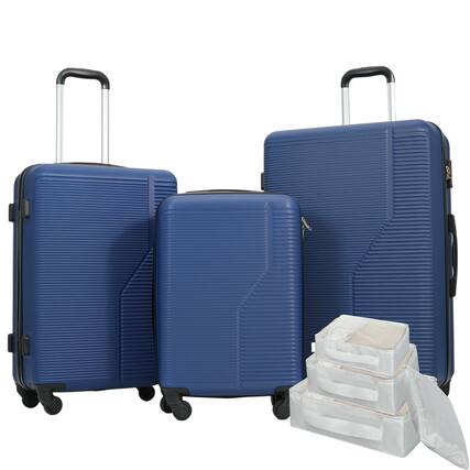 Front. BreeBe - 7-Piece Luggage Set ABS Lightweight & Durable Suitcase with Spinner Wheels, TSA Lock, (20/24/28), Dark Blue - Dark Blue.