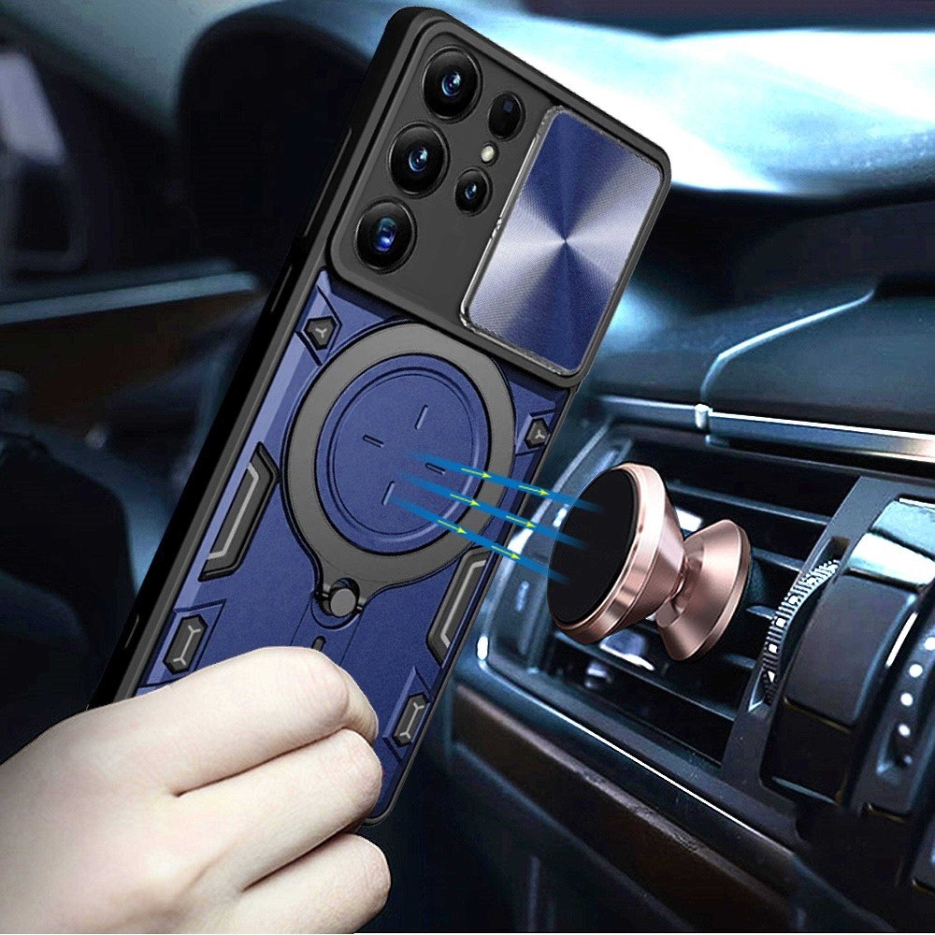 Left. Kitcheniva - Magnetic Ring Camera Lens Protection Case With Tempered Glass For Samsung Galaxy S26 Ultra Blue - Blue.