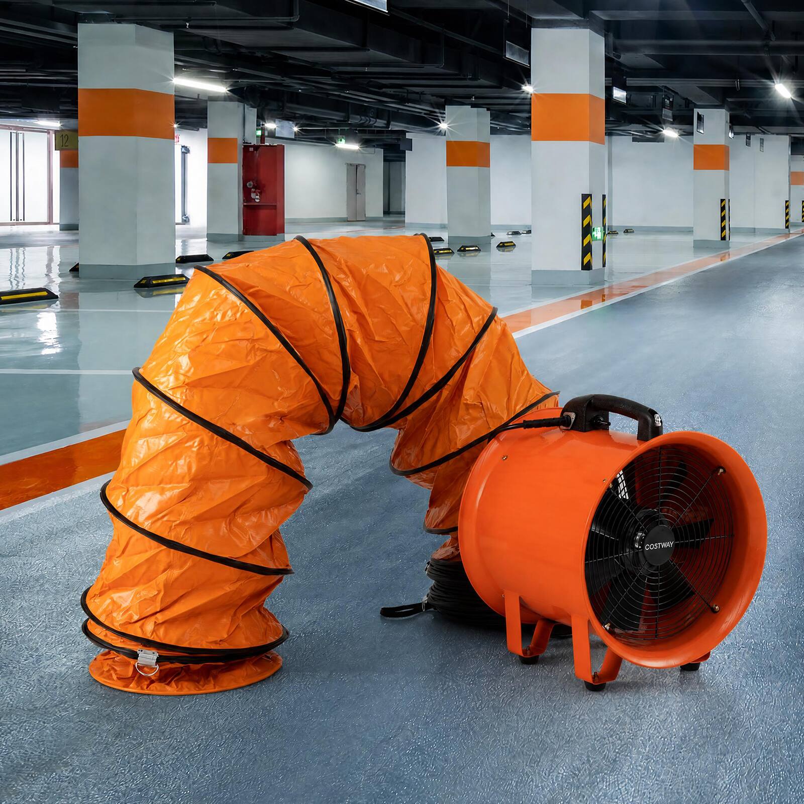 Alt View 4. Costway - Costway 14" Industrial Blower Fan with 25 FT Flexible Duct Hose, 7 Blades for Workshop - Orange + Black.