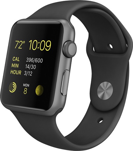  Apple - Geek Squad Certified Refurbished Apple Watch Sport (first-generation) 42mm Space Gray Aluminum Case - Space Gray Sports Band