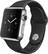Angle. Apple - Geek Squad Certified Refurbished Apple Watch™ 38mm Stainless Steel Case - Black Sports Band.