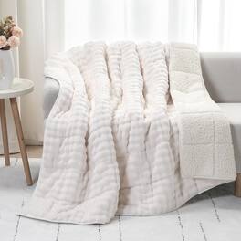 Alchemy Casas - Weighted Blanket Bubble Faux Plush Sherpa Blankets For Adults Fits Twin full Size Bed Cute Fuzzy Warm Heavy - Cream White 60*80-15 lb