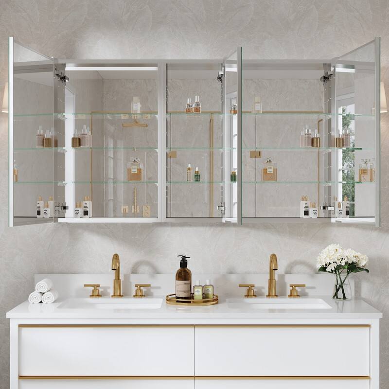 Alt View 6. WELLFOR - Combo 52 in. W x 30 in. H Rectangular Recess/Surface Mount Frameless Medicine Cabinet with Mirror, Soft Close Door - Silver.