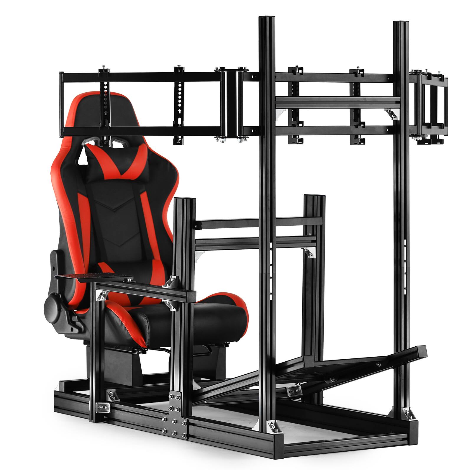 Front. Dardoo - Dardoo Racing Simulator Cockpit with Aluminium Profile, Triple Monitor Mount & Red Seat, Adjustable Sim Racing Stand Fit - Black/Red.
