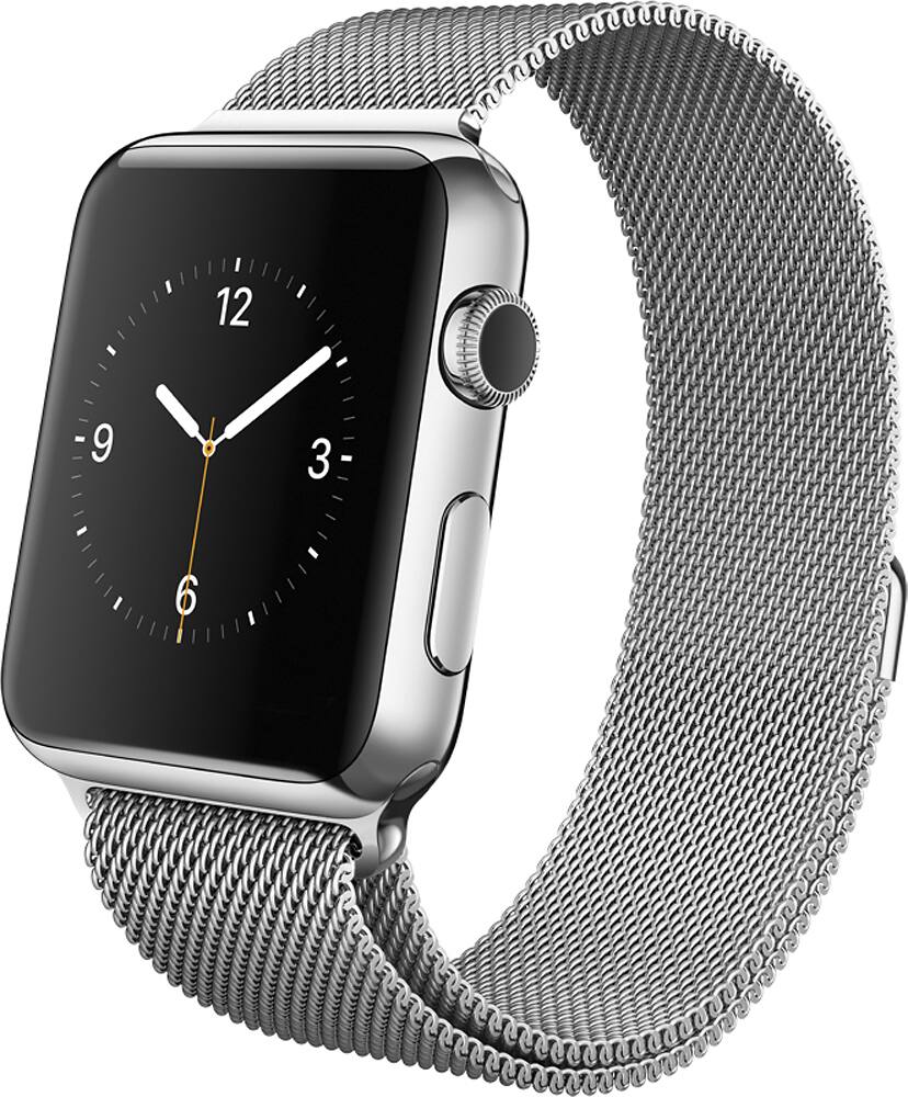 Angle. Apple - Geek Squad Certified Refurbished Apple Watch™ 42mm Stainless Steel Case - Milanese Loop.
